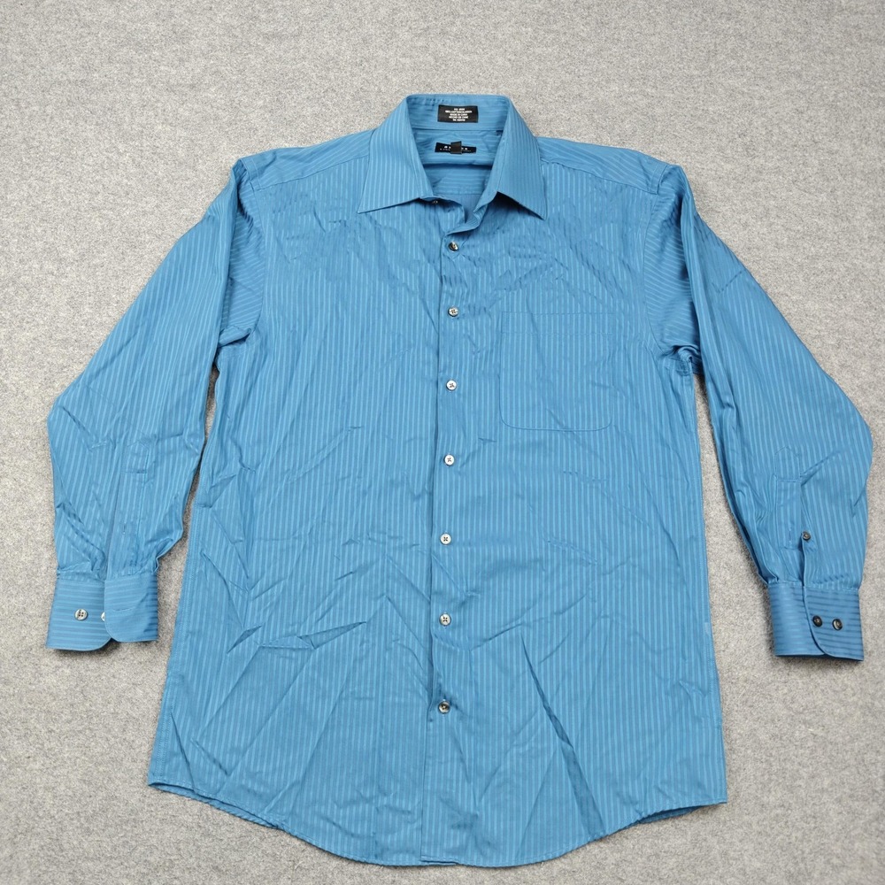 Axcess Dress Shirt Mens 15.5 32/33 Blue Stripe Regular Fit Non Iron Cotton